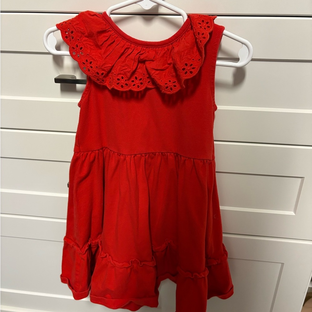 Janie and Jack Red Pleated Sundress with Bib Collar
